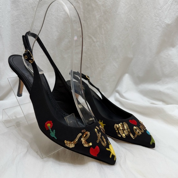 Dolce & Gabbana Black Heels with Colorful Embroidery